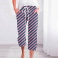 thumbnail image 3 of WMTBSRSW Striped Capris for Women 2025 Trendy Straight Leg Pants Loose Casual Lounge Cropped Pants with Pockets Summer Beach Drawstring Pants, 3 of 5