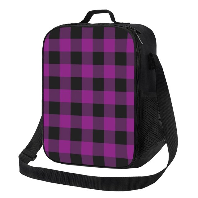 Fotbe Purple Black Plaid Lonchera Bolsa de Almuerzo para Hombres y Mujeres, Lonchera de Gran Capacidad, Bolsa de Almuerzo Reutilizable, Bolsa Térmica Aislante
