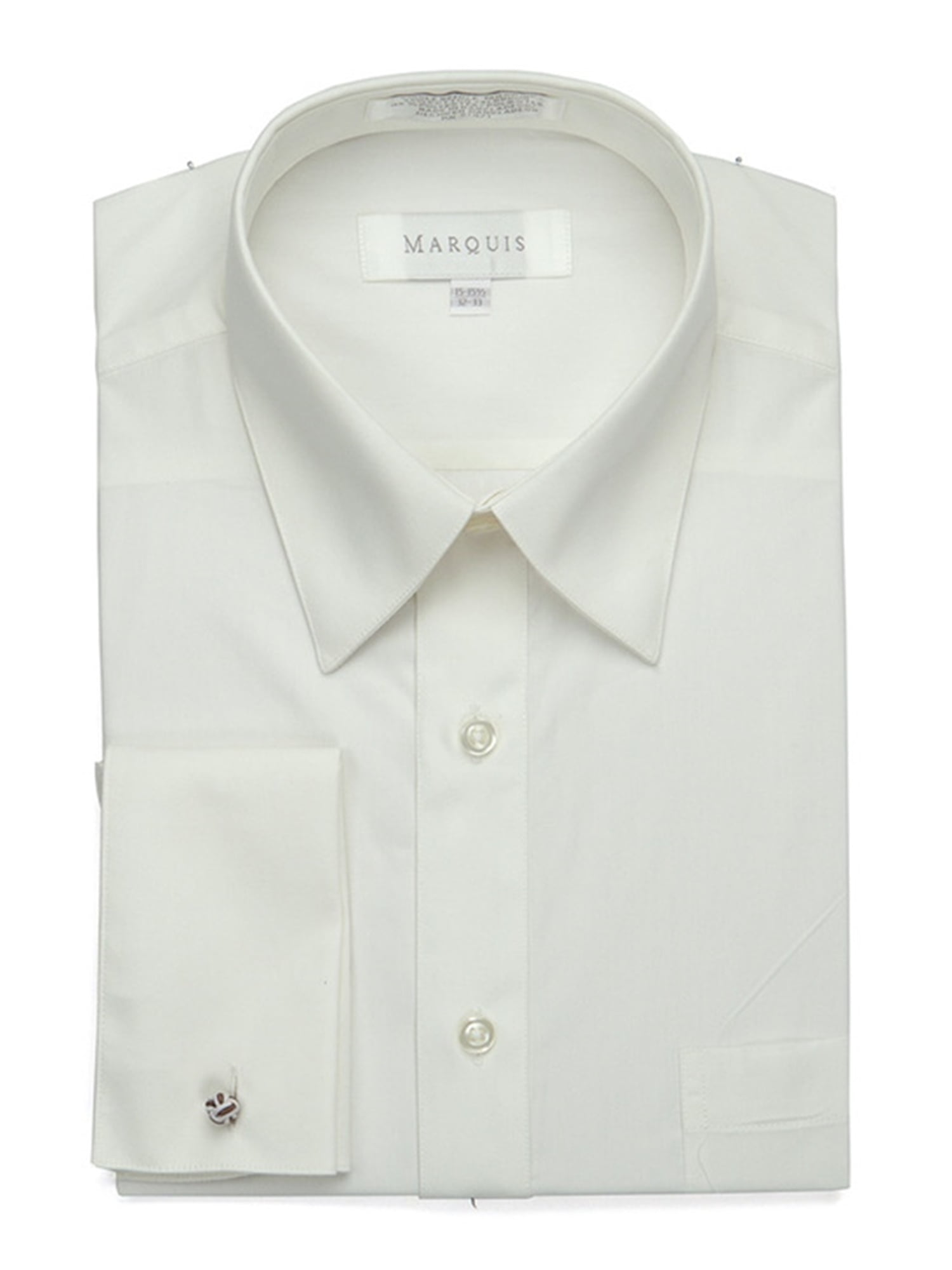 Amanti Men Classic Dress Shirt Convertible Cuff Solid w/ Matching Tie Off White