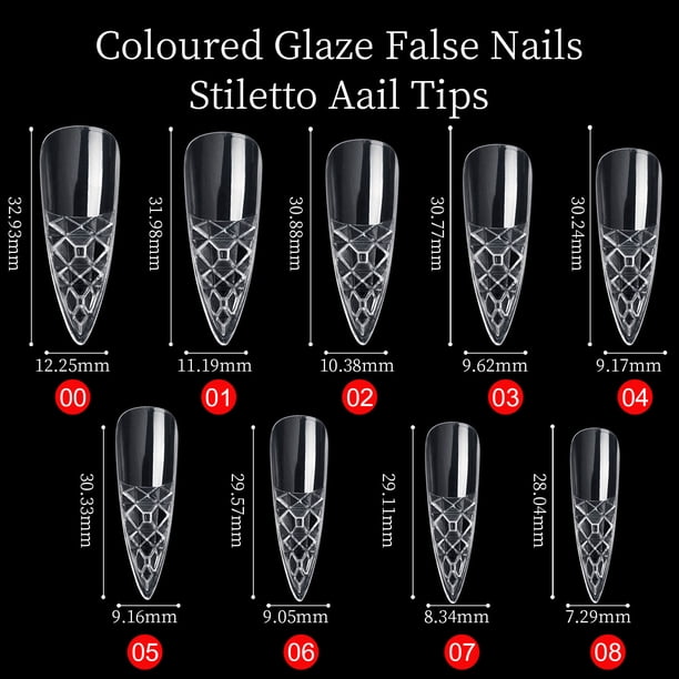 Manicura Uñas Esmaltadas Uñas Postizas En Caja Transparente Trapezoidal Largas Puntiagudas Cóncavas Uñas de Cristal