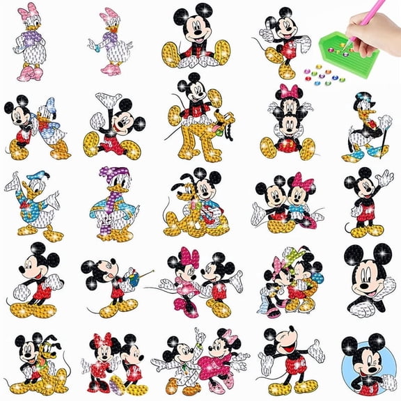 24 Pcs  Diamond Art Painting Sticker Kits for Kids-Cartoon Diamond Gem Stickers Kit,5D Gem Art Stickers Mosaic for Kids Gift for Boys Girls