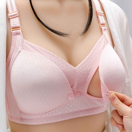 TrendVibe365 Maternity Nursing & Maternity Bras Womens Nursing Cotton No Underwire Push up Bralettes Padded Button Front Adjustable Strap Corset Bra Full Coverage Crop Cami Top Comfy Shapewear Pink
