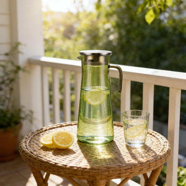 Weloille Pichet d'Eau Froide Simple en PC avec Couvercle en Acier Inoxydable, 1 Pce Pichet d'Eau Grande Capacité Résistant à la Chaleur, Sans BPA Contenant à Boisson Incassable, pour la Maison le Bureau Usage Quotidien