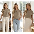 thumbnail image 4 of yillto Women Cap Short Sleeve Tops Sweater Casual Summer Knit Blouse Crewneck Business Dressy Lightweight Sweaters, 4 of 8