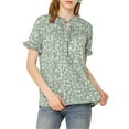 thumbnail image 6 of Allegra K Women's Floral Print Tie Neck Short Sleeves Peasant Blouse, 6 of 7