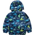 thumbnail image 2 of Emy Dola 1-6T Kids Baby Boy Dinosaur Hooded Zip Up Jackets Windbreaker Casual Outerwear Lightweight Toddler Long Sleeve Raincoat, 2 of 7