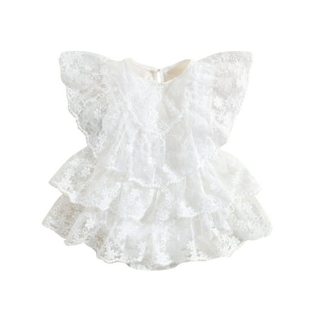 

Newborn Infant Baby Girl Lace Floral Romper Dress Sleeveless Layered Ruffle Skirt Hem Bodysuits Summer Clothes