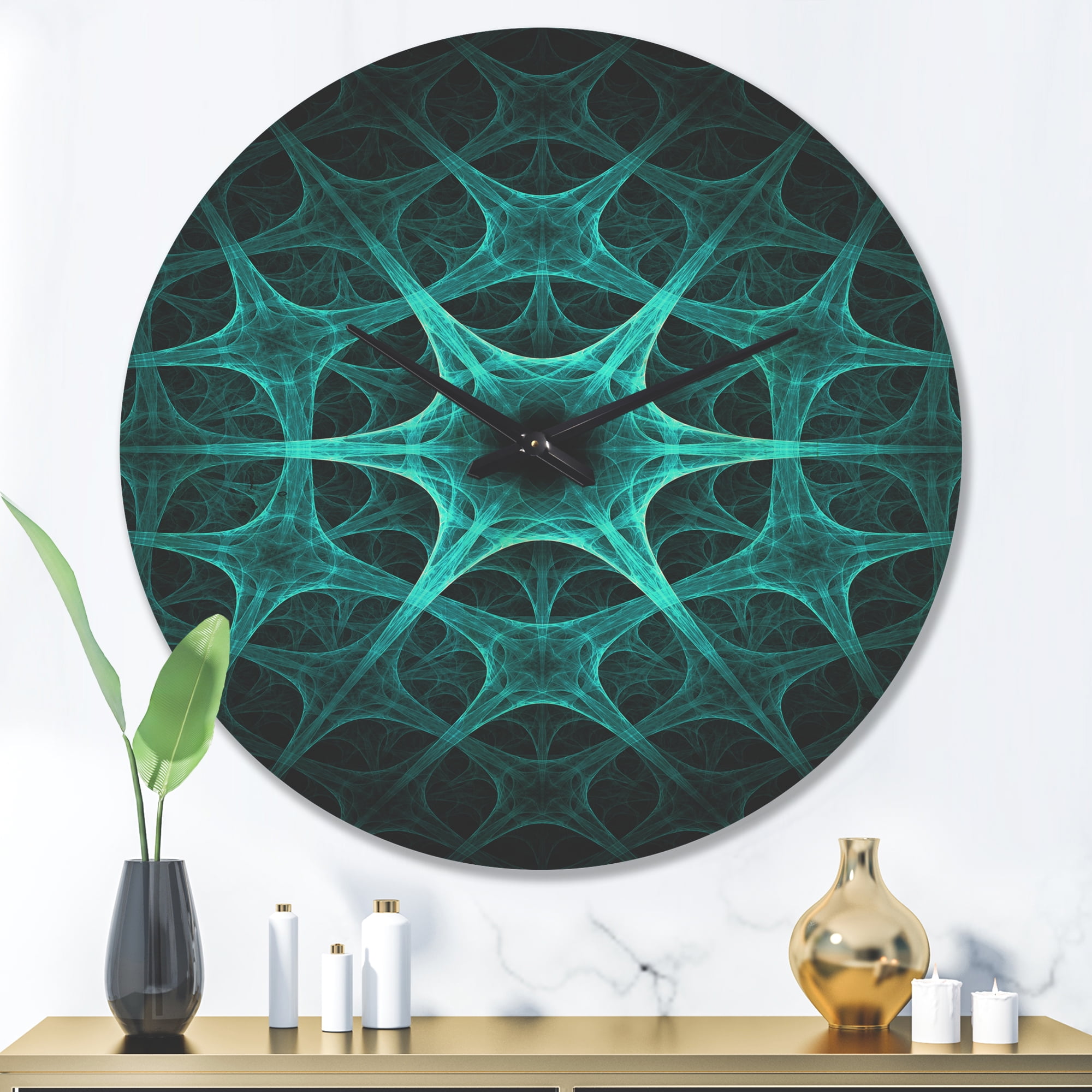 Designart 'Abstract Tourquise Floral Design' Modern Wood Wall Clock