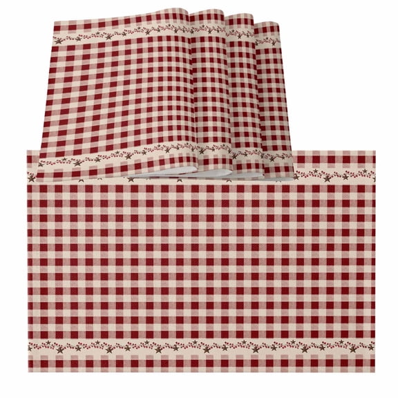 Country Star Plaid Placemats for Dinning Table Set of 4, Retro Red American Farm Barn Berry Burlap Kitchen Place Mats Waterproof Cloth Table Mats, Indoor Outdoor Placemats Easy Clean Dinner Decor