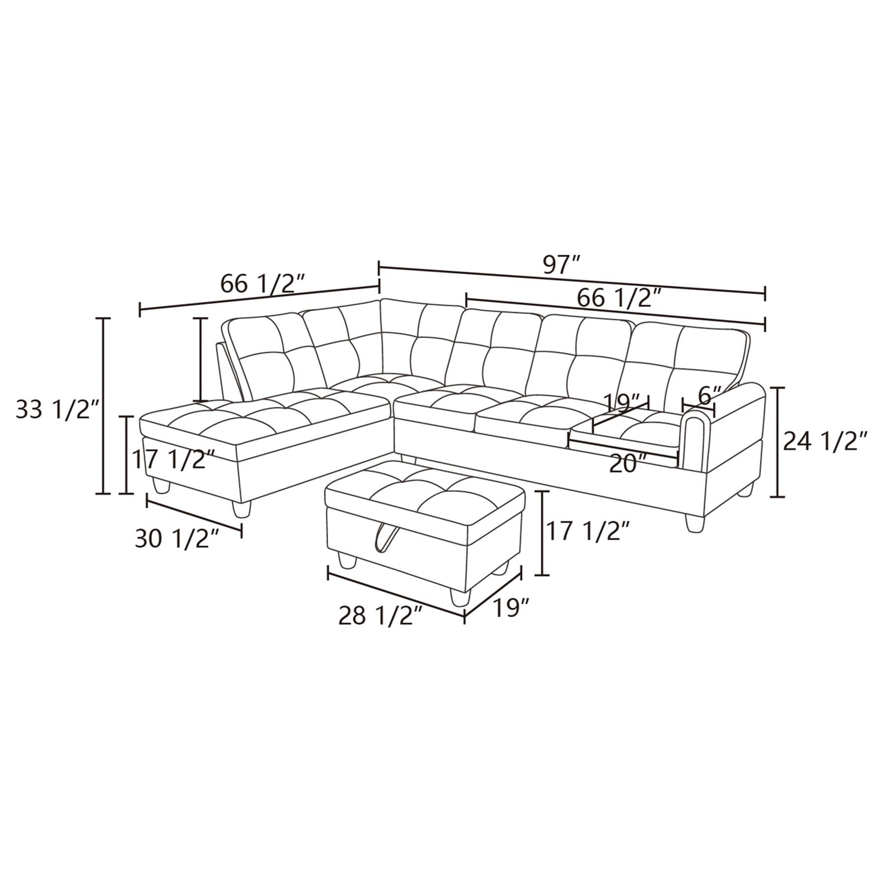 Hommoo Flannel L Shaped Sectional Couch and Sofa Set, Modern Living Room Furniture Set, Left Side, Dark Gray