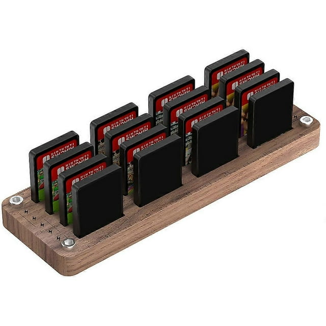Y4K 16 Slots Walnut Wood TF Gaming Card Holder Desktop Storage Base R0e Organizer for Nintendo Switc