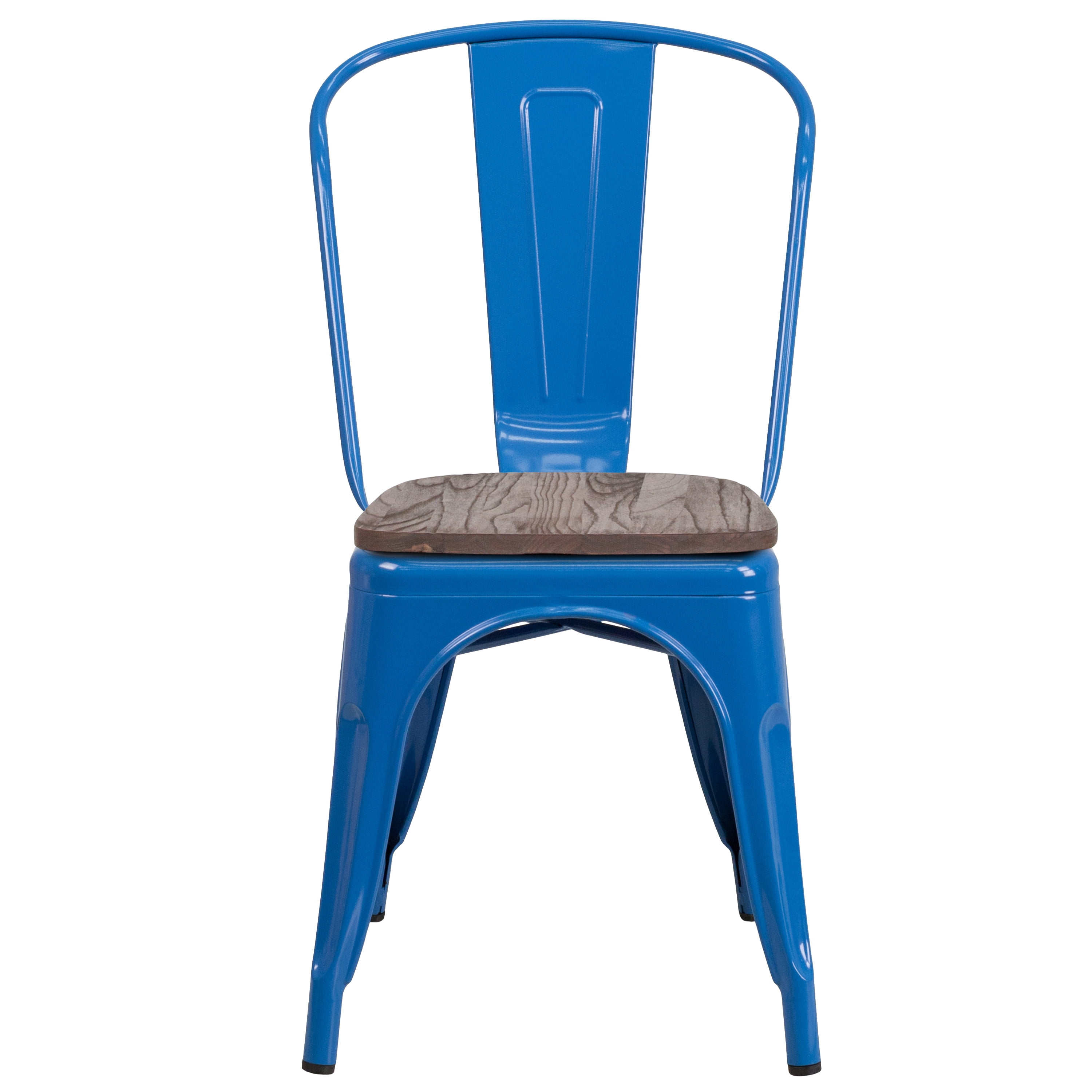 Flash Furniture 4 Pk. Blue Metal Stackable Chair with Wood Seat