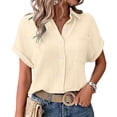 thumbnail image 3 of YDFCWXW Button Down Dressy Shirts for Womens Gauze Shirts Casual Short Sleeve Textured Collared Summer Work Blouse Clothes Beige, M, 3 of 8