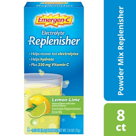 Emergen-c electrolyte replenisher (8 count, lemon-lime flavor) fizzy drink mix with 250mg vitamin c, 0.33 ounce (Best Electrolyte Drink Cycling)