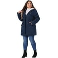 thumbnail image 3 of DARING DIVA Women's Plus Size Faux Fur Lined Long Anorak with Hood 1X Navy Blue, 3 of 6