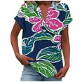 thumbnail image 2 of Gamivast Womens Summer Boho Floral Print Short Sleeve Button Up Dressy Casual Blouses V Neck T Shirt Tunic Tops Green L Placed My Account Recently My Order History Online, 2 of 5