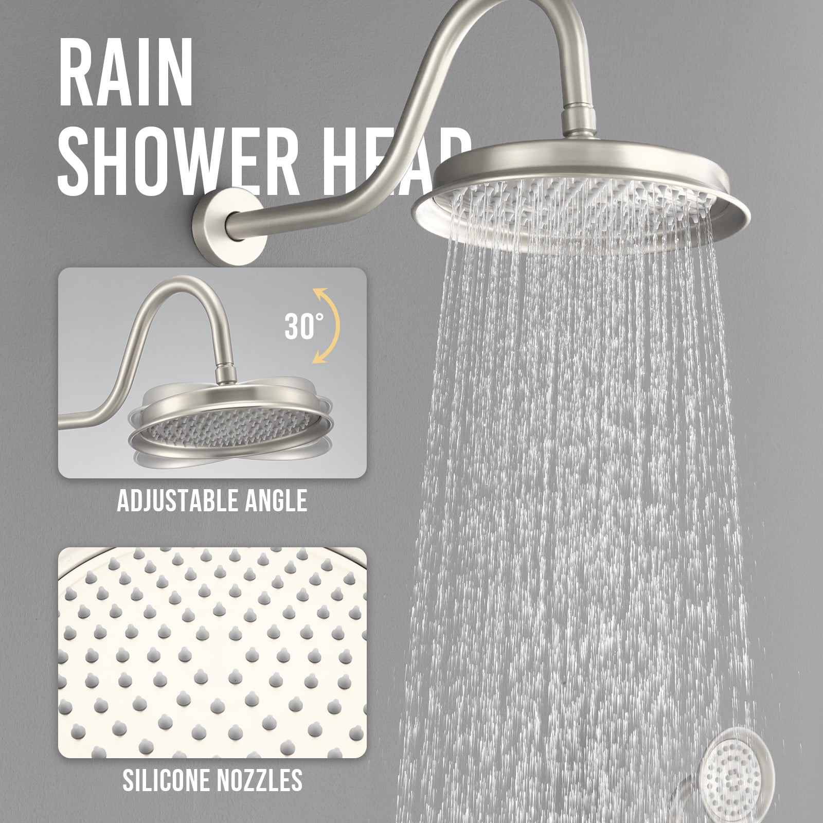 Antique Shower Faucet-Sets Fixtures: 9 inch Wall Rain Head with Handheld Spray and Body Jets, 3 Way Diverter Rough in Valve System included Trim Kit, Brushed Nickel