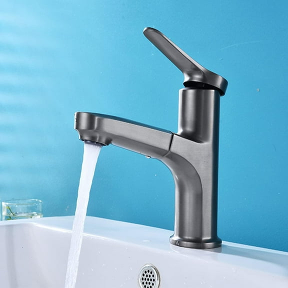 Bathroom Sink Faucet with Pull Out Sprayer,360° Swivel Spout Bathroom Sink Faucet,Bathroom Faucet Single Hole,Single Handle Basin Mixer Tap for Hot and Cold Water,Black