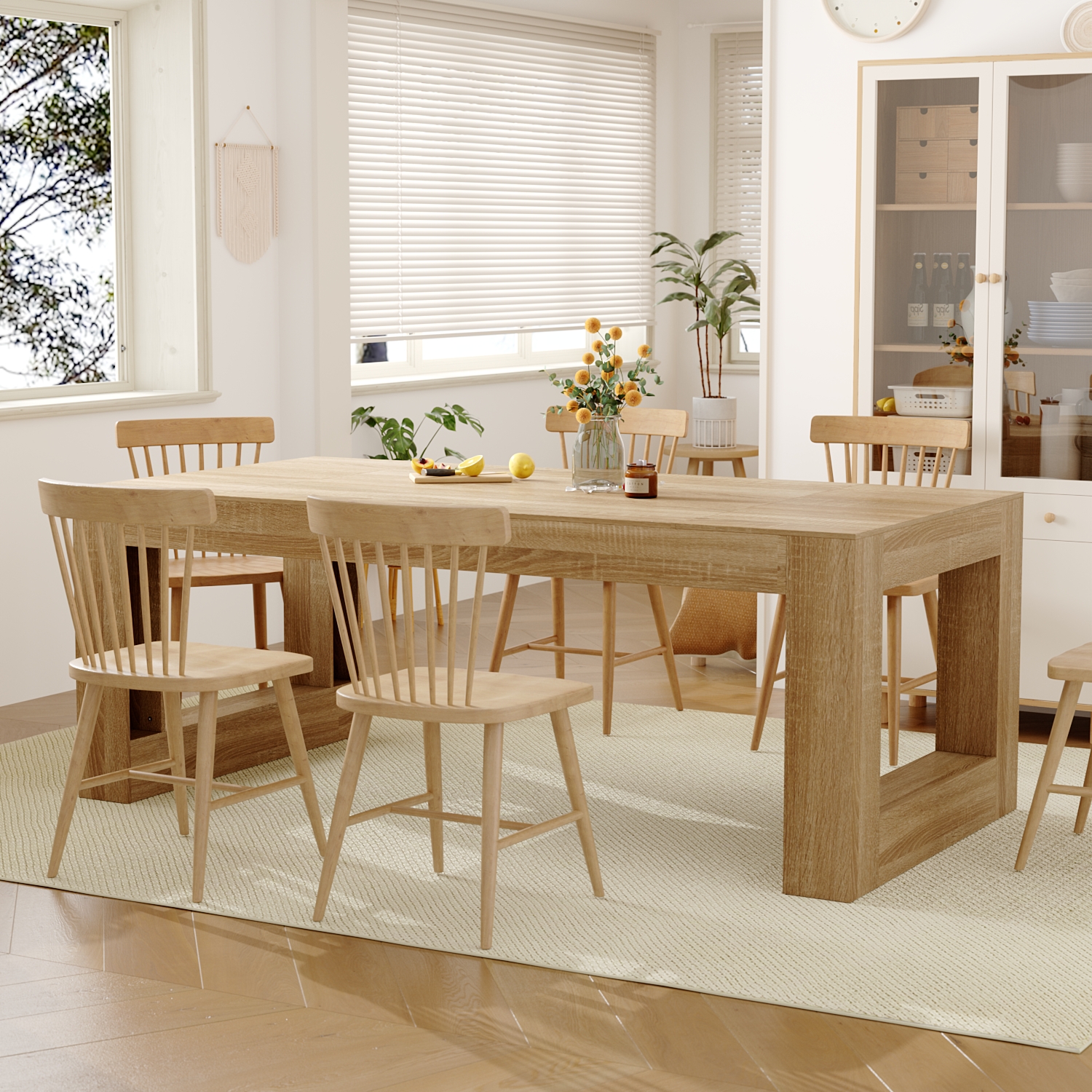 Oxylife 78.7" W Wooden Dining Table for 6-8 People, Versatile Modern Rectangular Dinner Table for Dining Room Kitchen, Brown