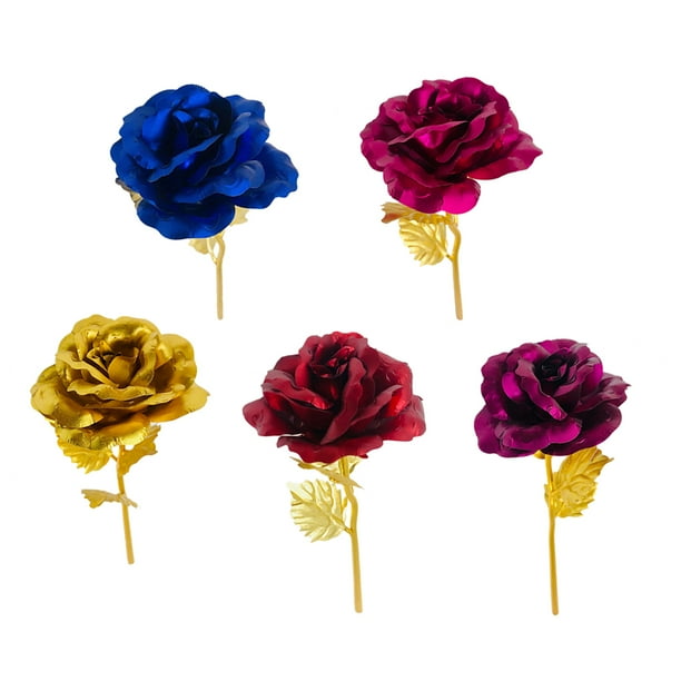 BESTYASH 5Ud Rosas Decorativas Artificiales Con Lámina De Oro Para Cumpleaños Y Bodas