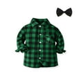 thumbnail image 2 of Hpapadks Girls Tops Toddler Kids Long Sleeve Plaid Button Down Pockets Shirt Tops Coat Bow Tie Boys Shirts Green 18 Months-24 Months, 2 of 4