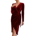 thumbnail image 5 of DYMADE Women Velvet Bodycon Long Sleeve Deep V-neck Sexy Elegant Party Dress, 5 of 6