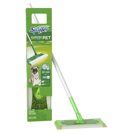 Swiffer Wetjet Wood Floor - Swiffer Sweeper Pet Dry + Wet Sweeping Kit (1 Sweeper, 7 Dry Cloths, 3 Wet Cloths)