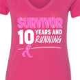 thumbnail image 4 of Inktastic Breast Cancer Survivor 10 Years and Running with Pink Ribbon Women's V-Neck T-Shirt, 4 of 5