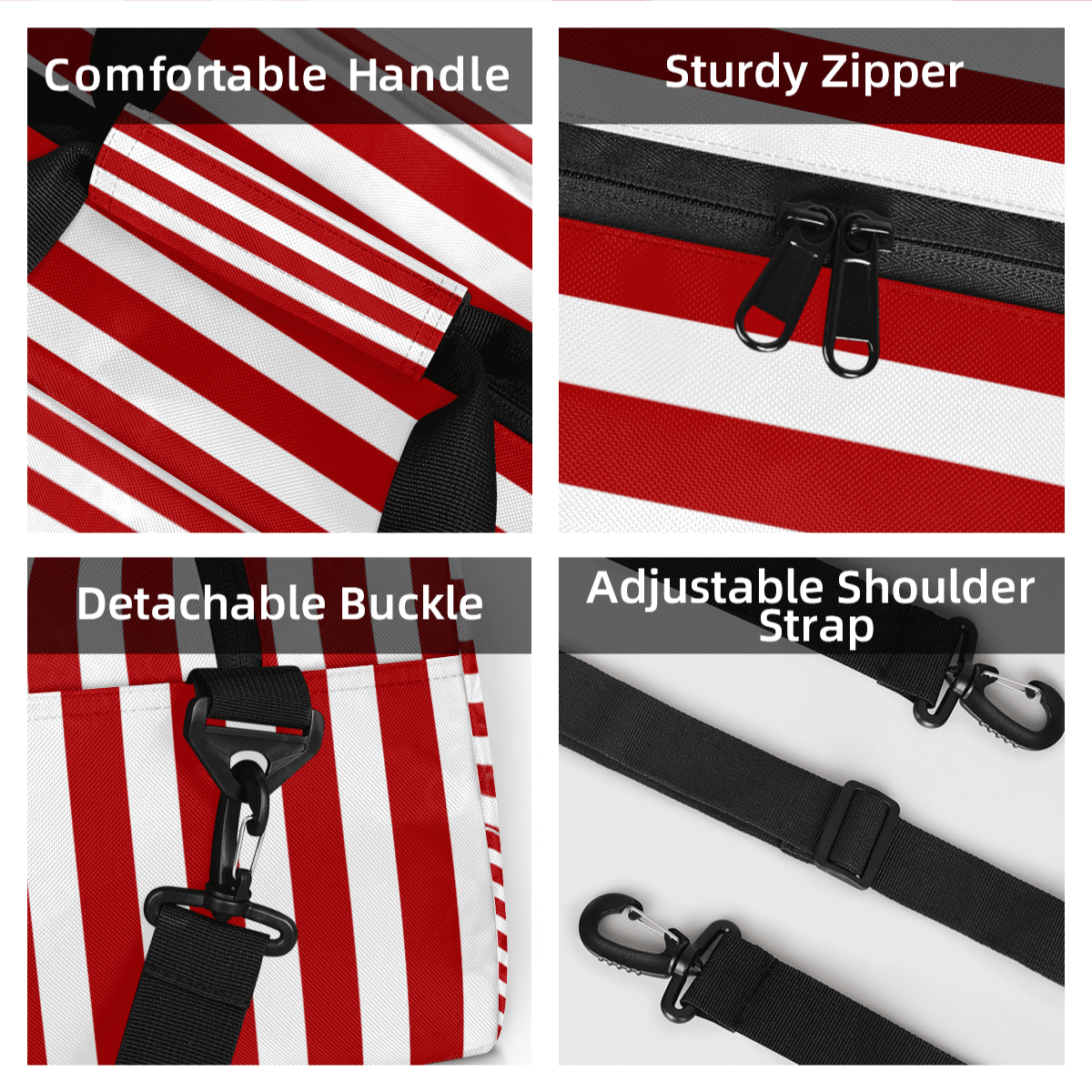 Herdesigns Red Striped Sports Duffle Bag for Women & Men, Gym Bag Dance Bag Overnight Bag Carry On Weekender Travel Bag