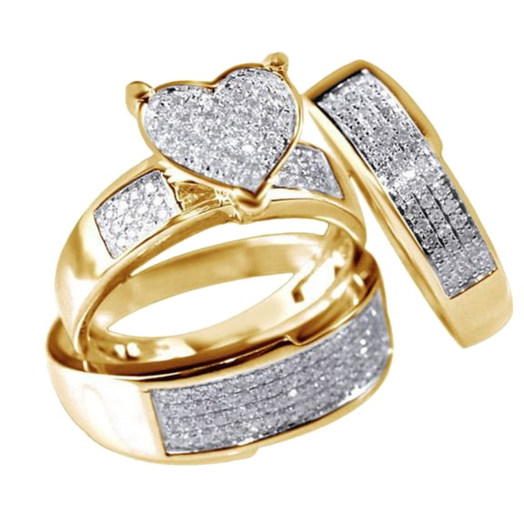 Rings for Women Womens 3Pcs/Set Jewelry Yellow Gold Filled Heart White Sapphire Wedding Ring Sz6-10 Gifts