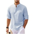 thumbnail image 2 of Feancey Mens Fall Henley Shirts Long Sleeve Quarter Button Up Tops Regular Fit Casual Solid Color Pullover Fashion Collarless Shirt for Men Christmas Light Blue S, 2 of 5