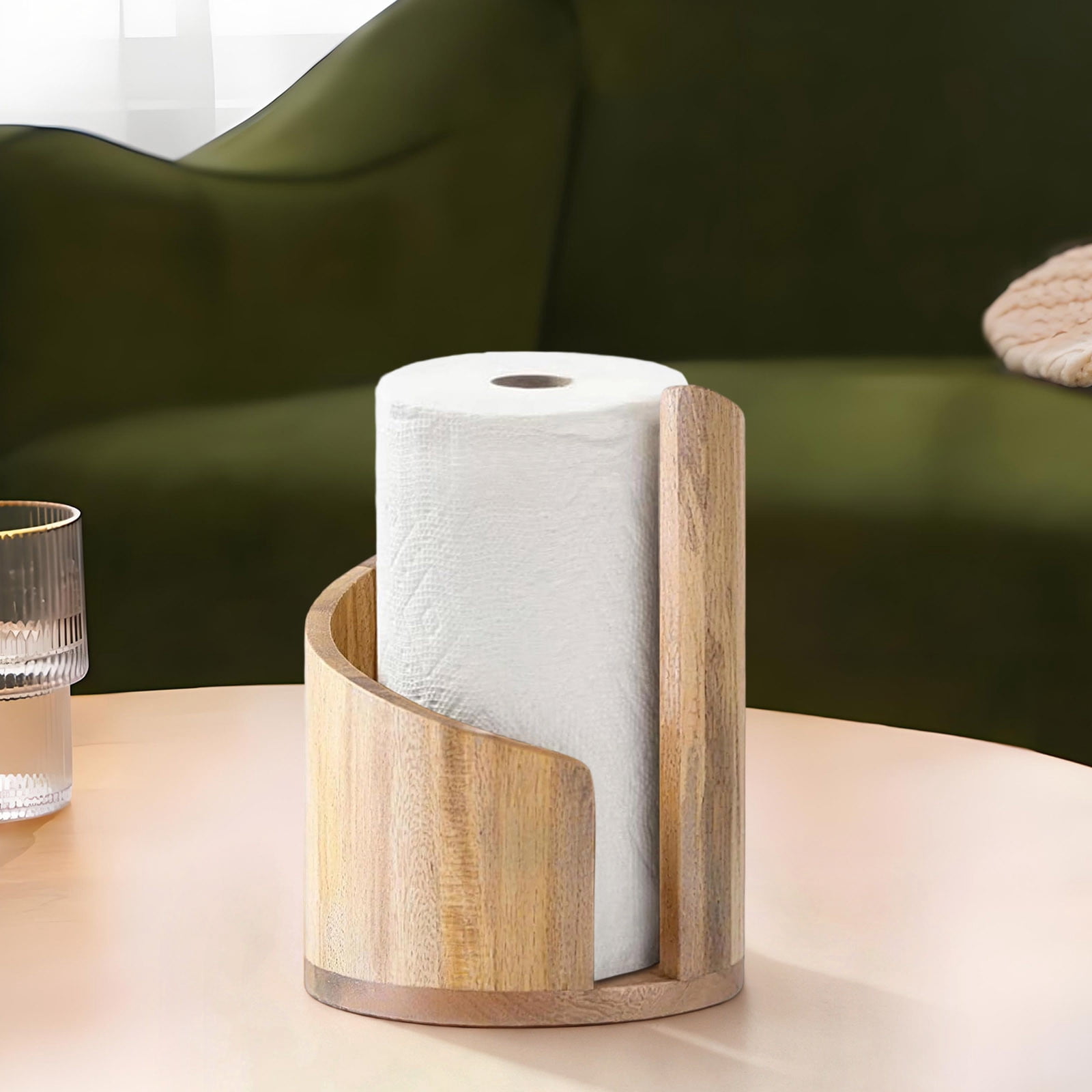 Farmhouse Style Paper Towel Holder Countertop Stand with Wood Base for Kitchen Bathroom, One-Handed Tear Dispenser, Freestanding Roll Holder for Standard and Jumbo Rolls, Rustic Home Decor