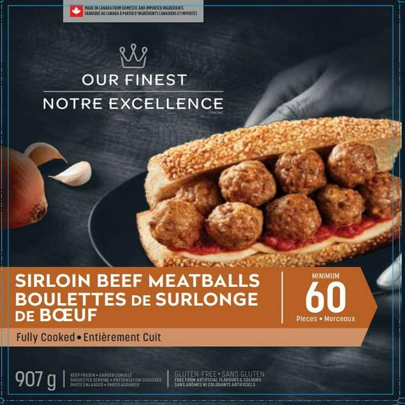 Our Finest Frozen Sirloin Beef Meatballs Appetizers, 60 Pieces, 907g