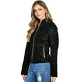 thumbnail image 2 of Palomares Women's Juniors Fitted Moto Hooded Faux Leather Jacket (Small, Black), 2 of 5