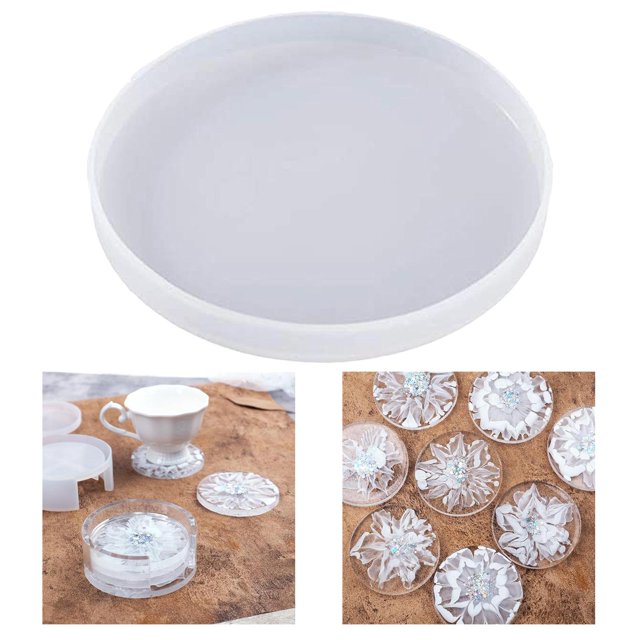 Moldes de resina epoxi, moldes de fundición de resina molde de silicona redondo posavasos, para joyería de resina, jabón, hoja de flor seca, espécimen Portavasos Soledad moldes artesanales