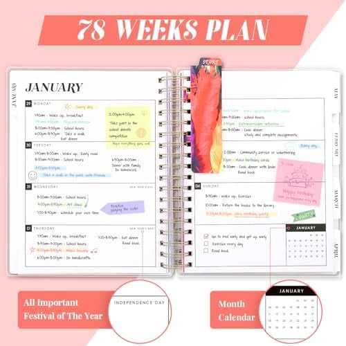 Planner 2026-2027, Large 18 Months Academic Daily Weekly Monthly Planner Yearly Agenda Jan. 2026–June. 2027, 7.9" x 9.8", Page Tabs, Separator Page, Pocket Folder, Bookmark, Stickers, Sticky Note Set