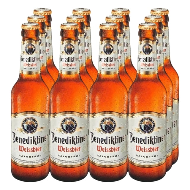 Cerveza Benediktiner Weissbier – Cerveza de Trigo Clara Auténticamente Alemana – Importada de Alemania – 12 Pack de Botellas de 330 ml c/u