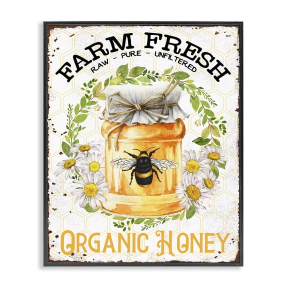 Stupell Industries Farm Fresh Organic Honey Insects Painting Black Framed Art Print Wall Art, 24 x 30