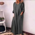 thumbnail image 2 of CHOK Robe d'Été en Coton et Lin pour Femmes Col Rond Coupe Ample Robe Chemise Unie Grande Taille Lin Décontracté Long Cover Ups, 2 of 3