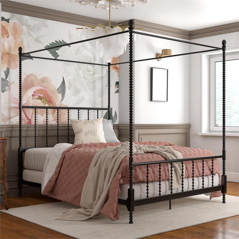 Pemberly Row Parisian Style Design, Queen Canopy Bed Frame Wood