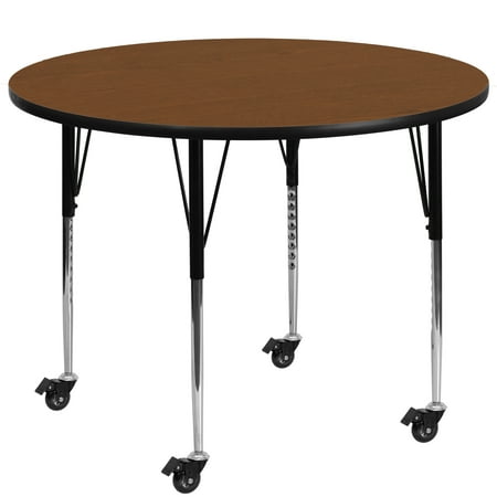 UPC: 0847254081054 | Flash Furniture Wren Mobile 42 Round Oak HP Laminate Activity Table – Standard Height Adjustable Legs