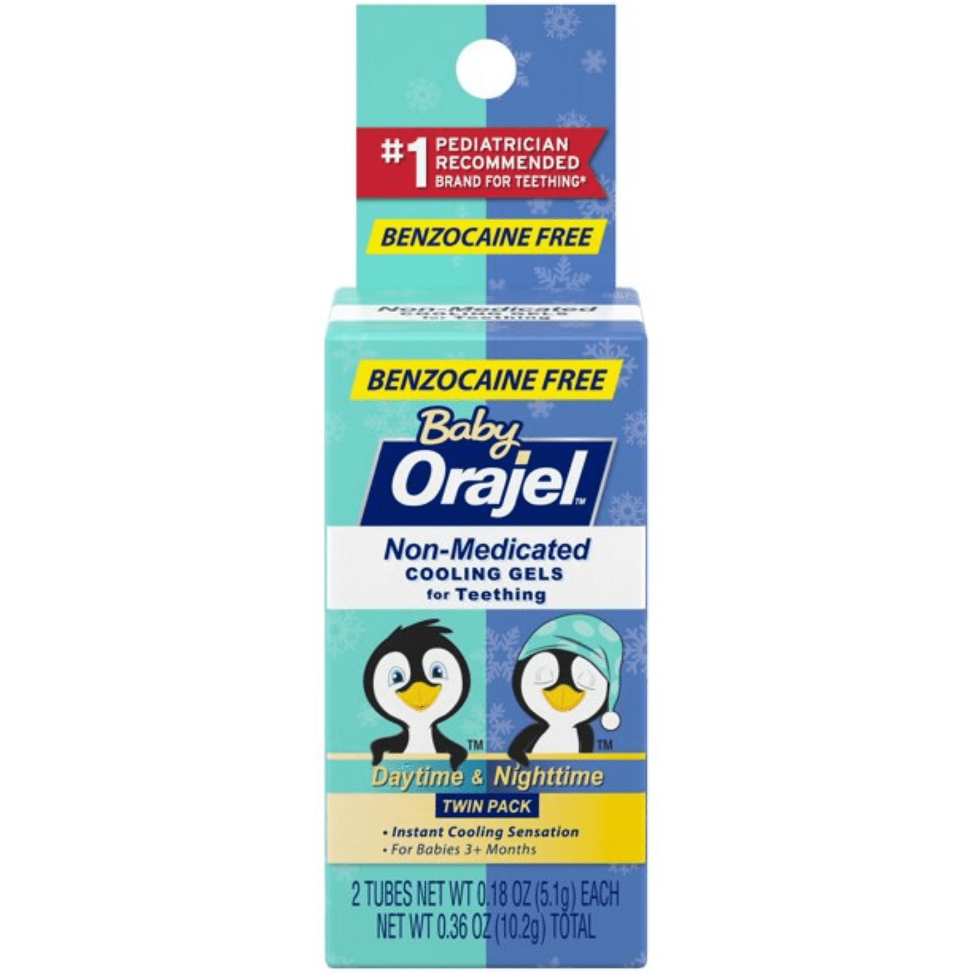 Orajel Non-Med Baby Teething Day & Night Cooling Gels Twin Pack Benzocaine Free 0.18 Oz.