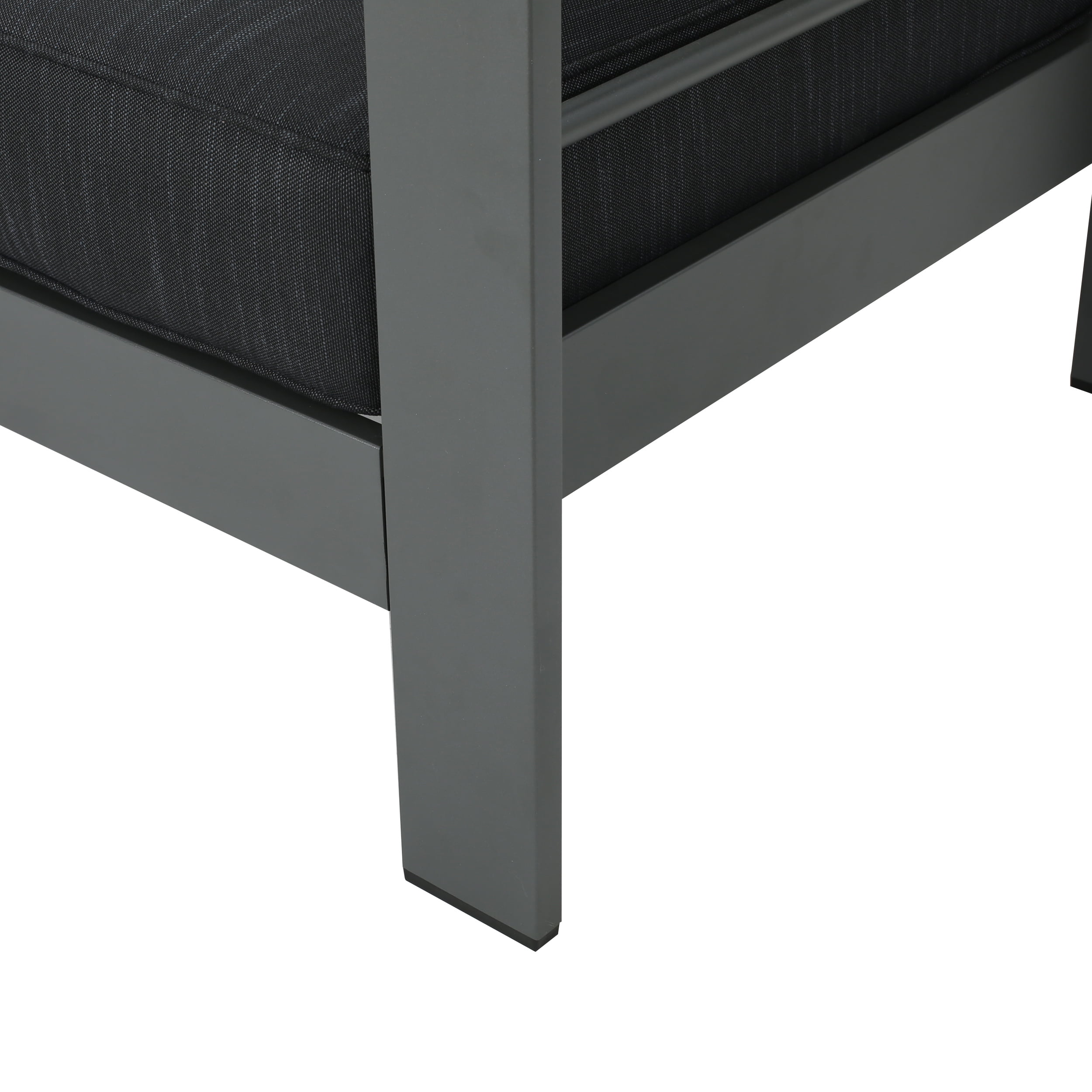Bridget Outdoor 5 Piece Aluminum Sofa Chat Set with Cushions and Rectangular Fire Table, Grey, Light Grey