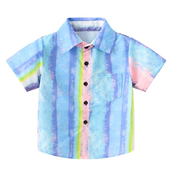 Akiihool Boys Dress Shirts Boys Hawaiian Shirts Novelty Printed Funky Short Sleeve Button Down Shirt Kids Shirt (Sky Blue,2-3 Years)