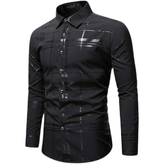 Mens Plaid Shirts Casual Solid Color Lapel Button Down Henley Blouses Classic Regular Fit Long Sleeve Work Top