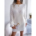 thumbnail image 2 of Vestido suéter ajustado con hombros descubiertos Mini linterna Mangas largas Vestidos de punto para mujer Blanco S, 2 of 8