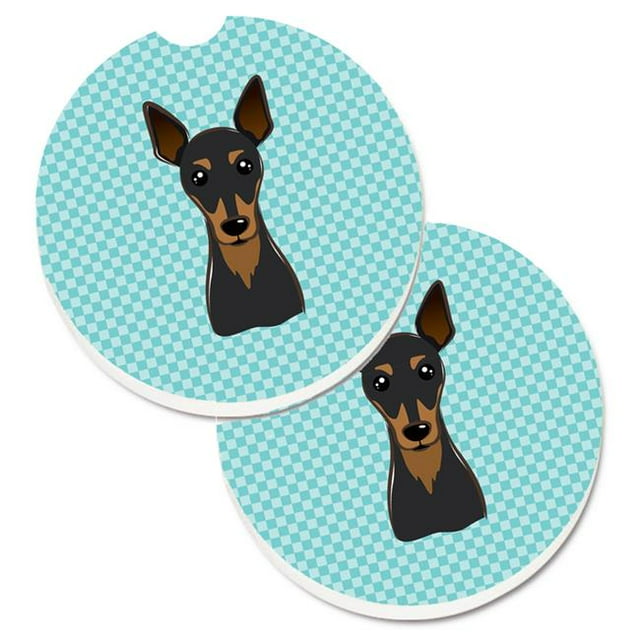Checkerboard Blue Min Pin Set of 2 Cup Holder Car Coaster