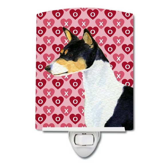 Caroline's Treasures SS4514CNL Basenji Hearts Love and Valentine's Day Portrait Ceramic Night Light, 6x4x3", multicolor