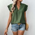 thumbnail image 2 of Rayon Tops Ruffle Fly Sleeves Dressy Casual Blouses for Women Summer Trendy V Neck Sleeveless Loose Fit Tank Top Shirt (XL, Green), 2 of 7