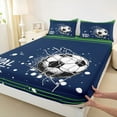 thumbnail image 4 of Feelyou Cartoon Football Soccer Twin Sheet Sets, Navy Green Stars Lines Twin Fitted Sheet, Teens Kids Boys Girls Flat Sheet, Super Cozy Room Decor, 3-Piece, 4 of 8